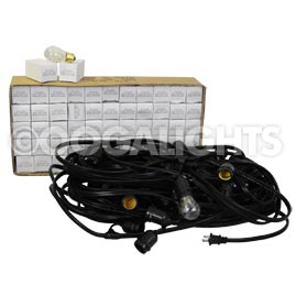 Starter Kit - 100' Commercial Linear Light String Strand - Medium Base Suspended - Black LSMS24100-BLK - Festival Indoor/Outdoor Lighting