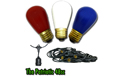 Red White &amp; Blue Commercial Party String Lights - Med Base Suspended - Ceramic Bulbs - LSM-S-48-BLK-PATC