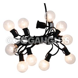 Indoor/Outdoor Candelabra Base Globe Party String Light Strand Set - Black Wire - 10 Clear Bulbs - 36" Spacing - String Light Strands &amp; Sets