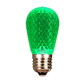 LED S14 Light Bulb - Medium Base - Faceted Bulb - Green - Festival Indoor/Outdoor Lighting