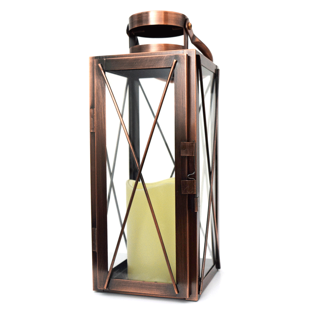Copper Lantern W Flameless Candle Battery Operated Copper Lantern W Flameless Led Timer Candle