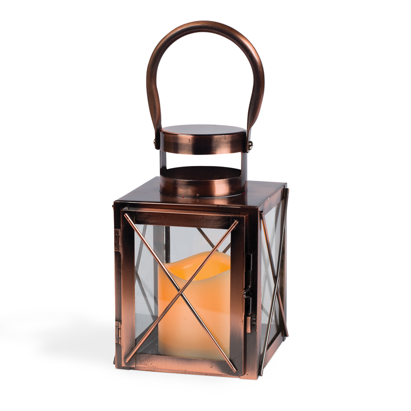Copper Lantern w/ Flameless Candle Battery Operated