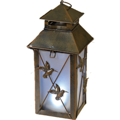 Solar Rustic Metal Square Lantern - Hummingbird - GC1743080H