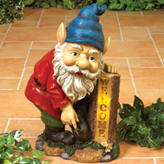 Solar Gnome With Welcome Sign - 17.5" H