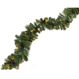 Mixed National Ridgedale Pine 9' Pre-Lit Christmas Garland - 50 Clear Bulbs - Artificial Christmas Garlands Decorations