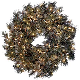 24" Wispy Willow Pine Pre-Lit Artificial Christmas Wreath - 50 Frosted/Clear Bulbs - Artificial Christmas Wreaths Decorations