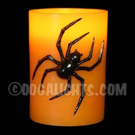4" Orange Wax Halloween LED Candle w/ Black Spider - Battery Operated Candles