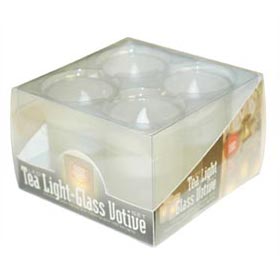 LED Flickering Flame Tea Lights w/ Glass Votive Holder - White - 4 Pack - Battery Operated LED Candles