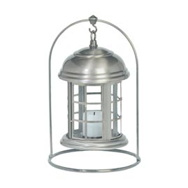 Round Pewter Finish Battery Operated Flameless Candle Lantern - Battery Powered Flicker Candle Lanterns
