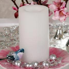 8" Round Pillar Battery Operated Flameless Candle w/ Timer - White - Battery Operated Flicker Candles