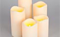 LED Battery Operated Flickering Flame Round Pillar Candle Set w/ Timer - Indoor/Outdoor - Resin - 5 Pack - Bisque Candle - GC33985