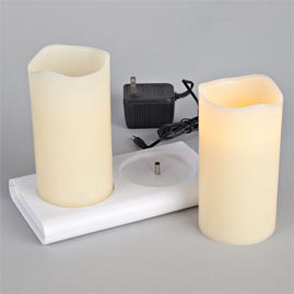 LED Rechargeable Battery Operated Flickering Flame Round Pillar Candle - Real Wax - 2 Pack - Bisque Candle - Battery Operated LED Candles