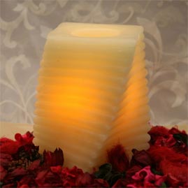 6" Square Twisted Pillar Battery Operated Flameless Candle - White - Battery Operated Flicker Candles
