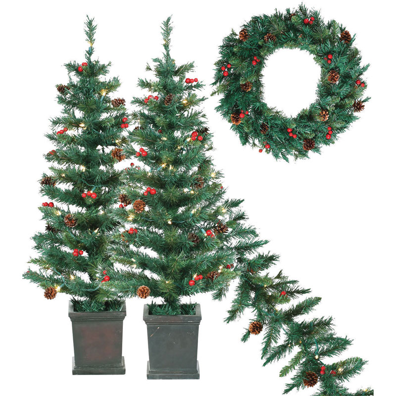 set of 4 pre lit tree garland wreath set of 4 pre lit tree garland wreath