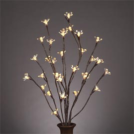 LED Lighted Branches - (1) 39" Brown Branch w/ Peach Blossoms - Battery Operated - 30 Warm White LED Lights - Decorative LED Lights