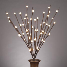 LED Lighted Branches - (1) 20" Brown Branch - Battery Operated w/ Timer - 60 Warm White Ball LED Lights - Decorative LED Lights
