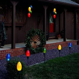 4-Piece Jumbo Bulb Shaped Yard Stake Lights - Yard &amp; Pathway Stake Lights