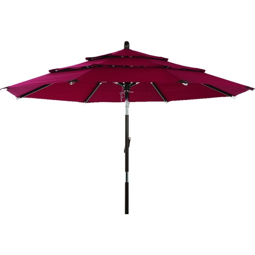 3-Tier Tilt Patio Umbrella - Burgundy Canopy