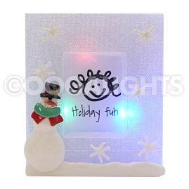 Christmas Holiday Fun Picture Frame - Multi-Color LED Lights - 3.5" W x 4" H - Snowman - Decorative Light Displays &amp; Figurines
