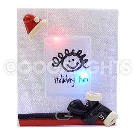 Christmas Holiday Fun Picture Frame - Multi-Color LED Lights - 3.5" W x 4" H - Santa Boots &amp; Hat - Decorative Light Displays &amp; Figurines
