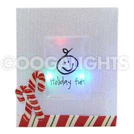 Christmas Holiday Fun Picture Frame - Multi-Color LED Lights - 3.5" W x 4" H - Candy Canes - Decorative Light Displays &amp; Figurines