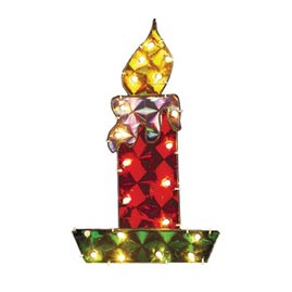 8" W x 17" H Holographic Christmas Window Candle Yard Art - 20 Mini Lights - Christmas Yard Art &amp; Decorations