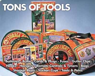 String Light Accessories, Tools, Clips, Hangers, Hooks, Batteries, Power Cords, Light Bulbs, Storage Reels & Bags