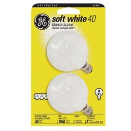 GE [44414] Regular Everyday Light® G16.5 Candelabra Light Bulb - 40W - Soft White - Paper Lantern Light Bulbs
