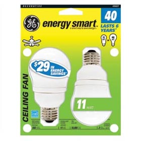 GE Energy Smart™ Compact Fluorescent (CFL) Ceiling Fan Light Bulbs - 11 Watt - 2-Pack - Energy Saving Light Bulbs