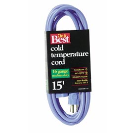 15' Cold Temperature Extension Power Cord - 16/3 - Blue - Extension Cords &amp; Plugs