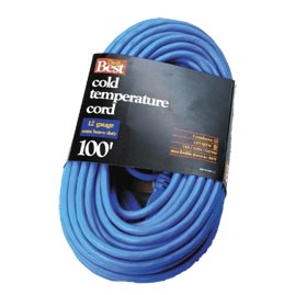 100' Cold Temperature Extension Power Cord - 12/3 - Blue - Extension Cords &amp; Plugs