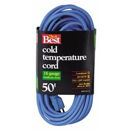 50' Cold Temperature Extension Power Cord - 16/3 - Blue - Extension Cords &amp; Plugs