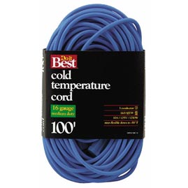 100' Cold Temperature Extension Power Cord - 16/3 - Blue - Extension Cords &amp; Plugs