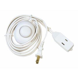 15' Extension Power Cord w/ ON/OFF Foot Press Switch - White Cord - 3 Outlet Cube Tap - String Lights Accessories