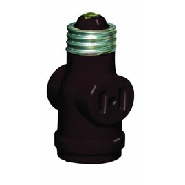 Leviton [8751403] Single Light Socket 2 Outlet Adapter - Brown - Lamp Sockets &amp; Parts