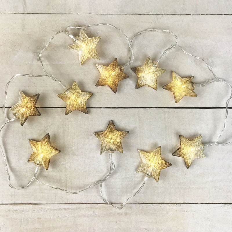Gold Mesh Star LED Battery Operated String Lights