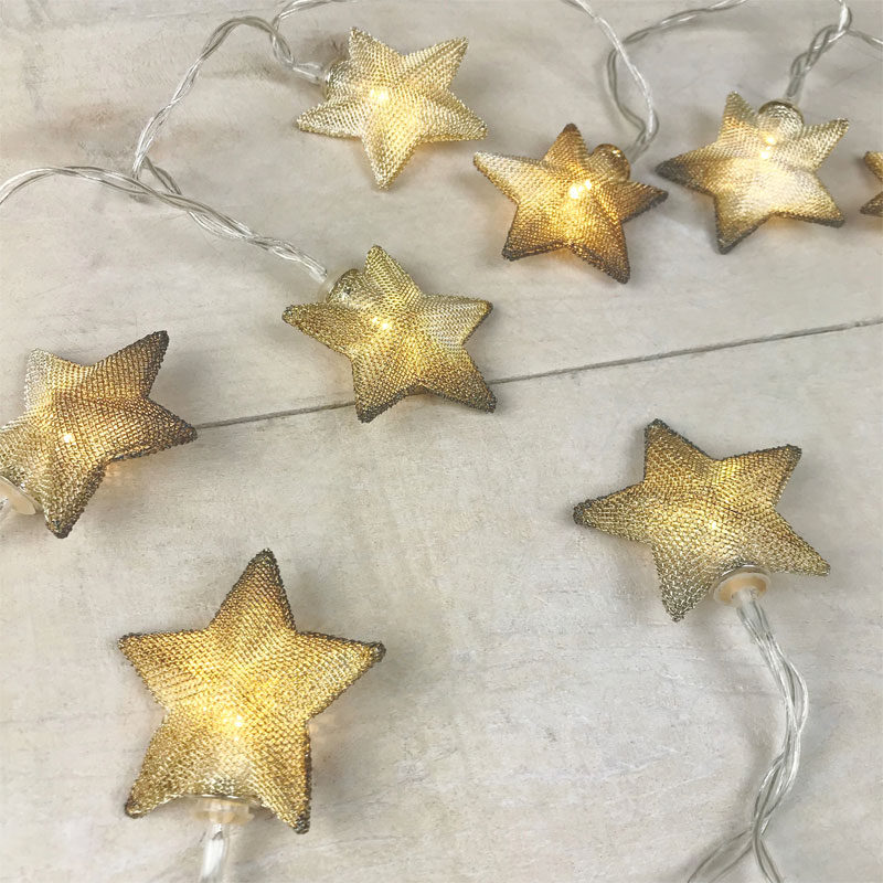 Gold Mesh Star LED Battery Operated String Lights