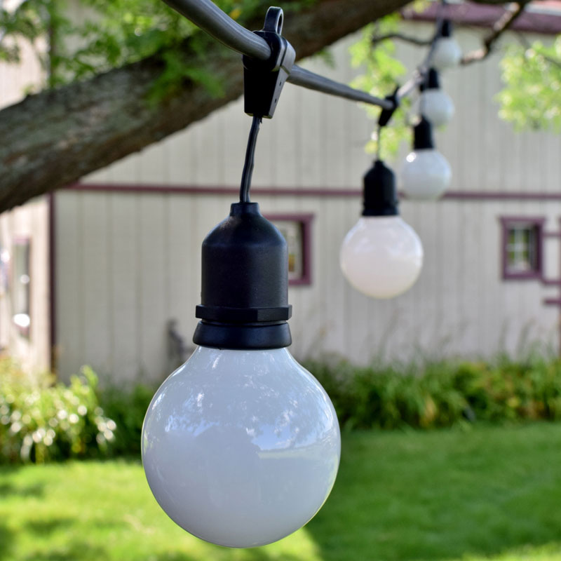 48 Commercial White Globe String Light Kit - Black Suspended