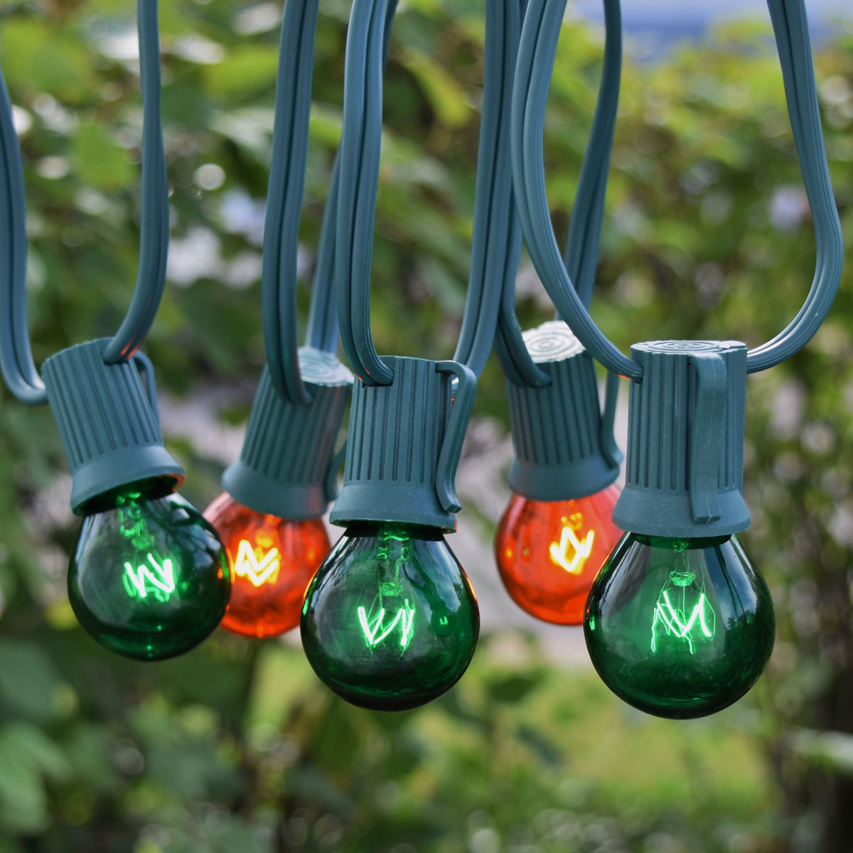 50 C9 Green/Amber Globe String Lights - Green Wire