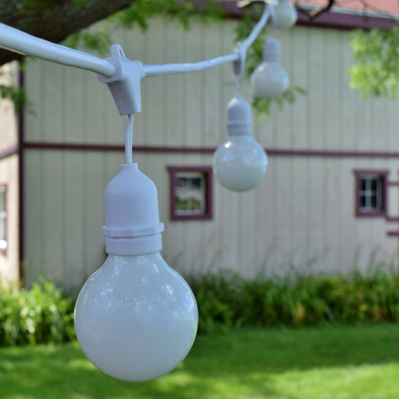 48 Commercial White Globe String Light Kit - White Suspended
