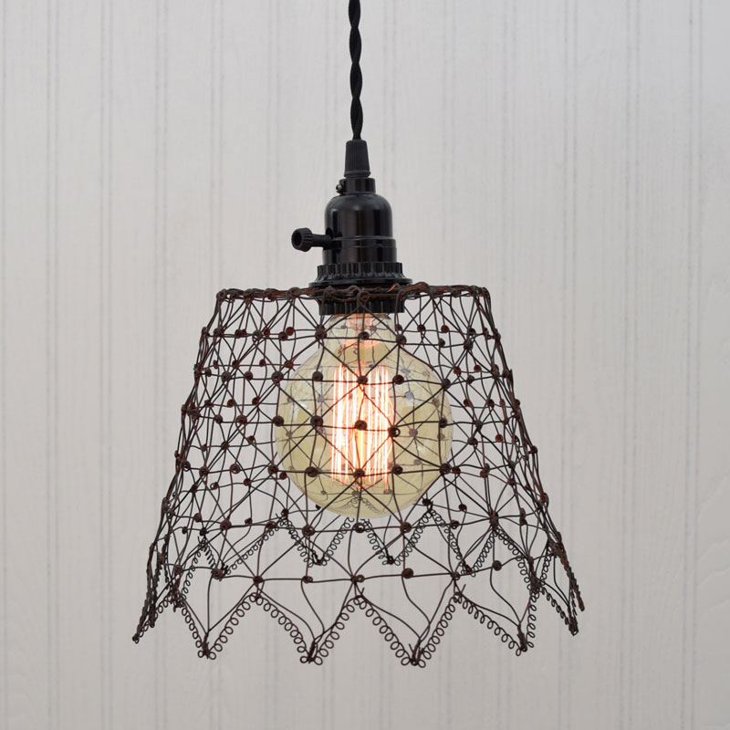 Green Rust French Wire Cage Pendant Light