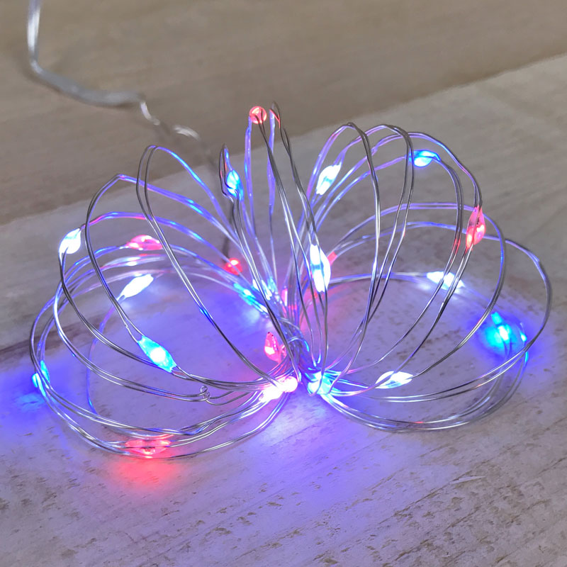 Red White & Blue LED Fairy Lights - Battery Operated