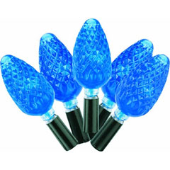 Indoor/Outdoor C6 Faceted Cone Blue LED String Light Bulb Reel - 200 Bulbs - LED String Light Strands &amp; Sets