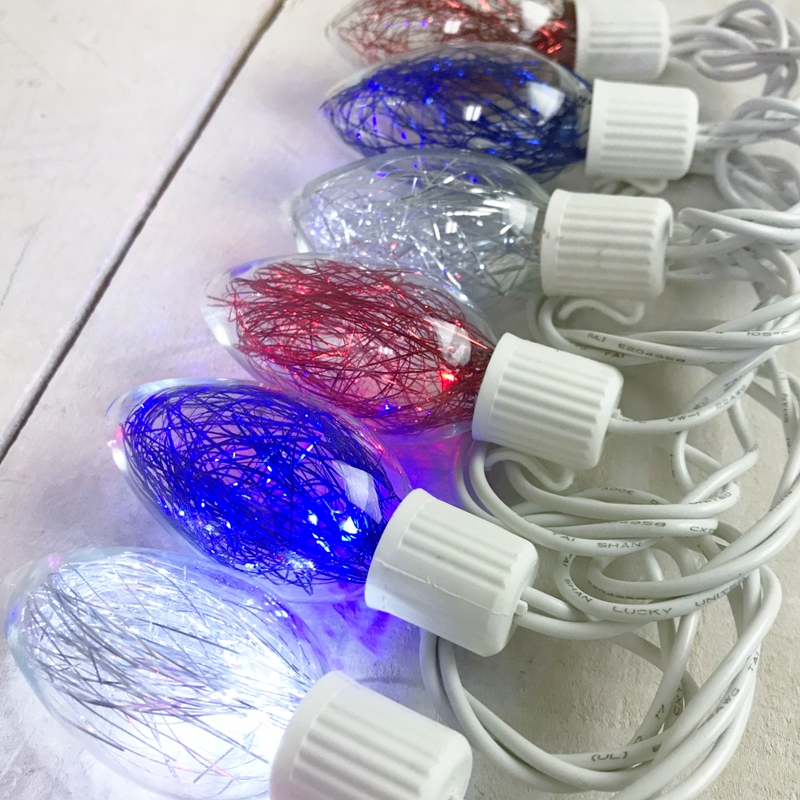 Red White & Blue Tinsel C9 LED String Lights
