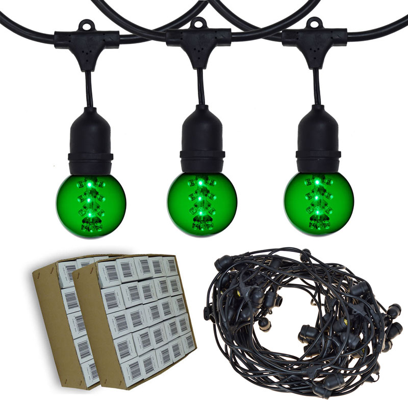 100 Green LED Designer Globe Light Strand - Suspended Black Wire
