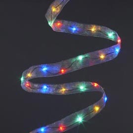 9' Silver Mesh Ribbon w/ Multi-Color LED Lights Stringlight Strand - LED String Light Strands &amp; Sets