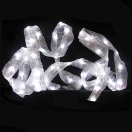 9' Silver Mesh Ribbon w/ Clear LED Lights Stringlight Strand - LED String Light Strands &amp; Sets