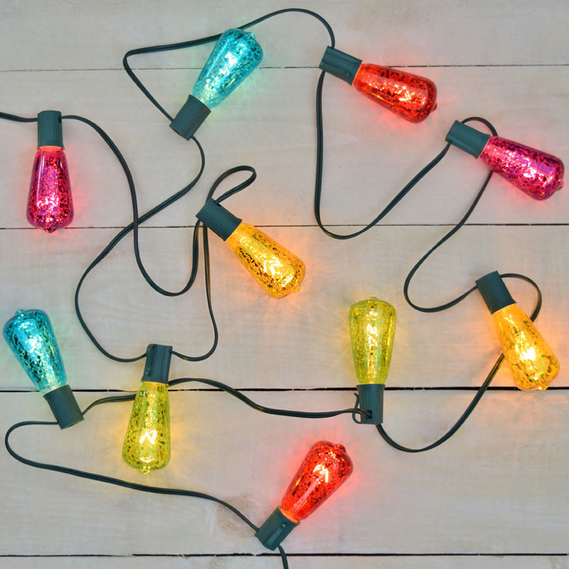 Set of 10 Multi Color Crackle Glass ST40 String Lights