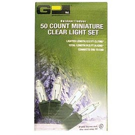 50 Count Clear Stringlight Set - Green Wire - Christmas String Light Strands &amp; Sets