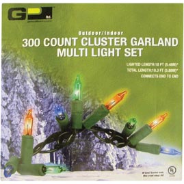 300 Count Indoor/Outdoor Cluster Garland String Light Set - Green Wire - Multi-Color Mini Bulbs - Christmas String Light Strands &amp; Sets